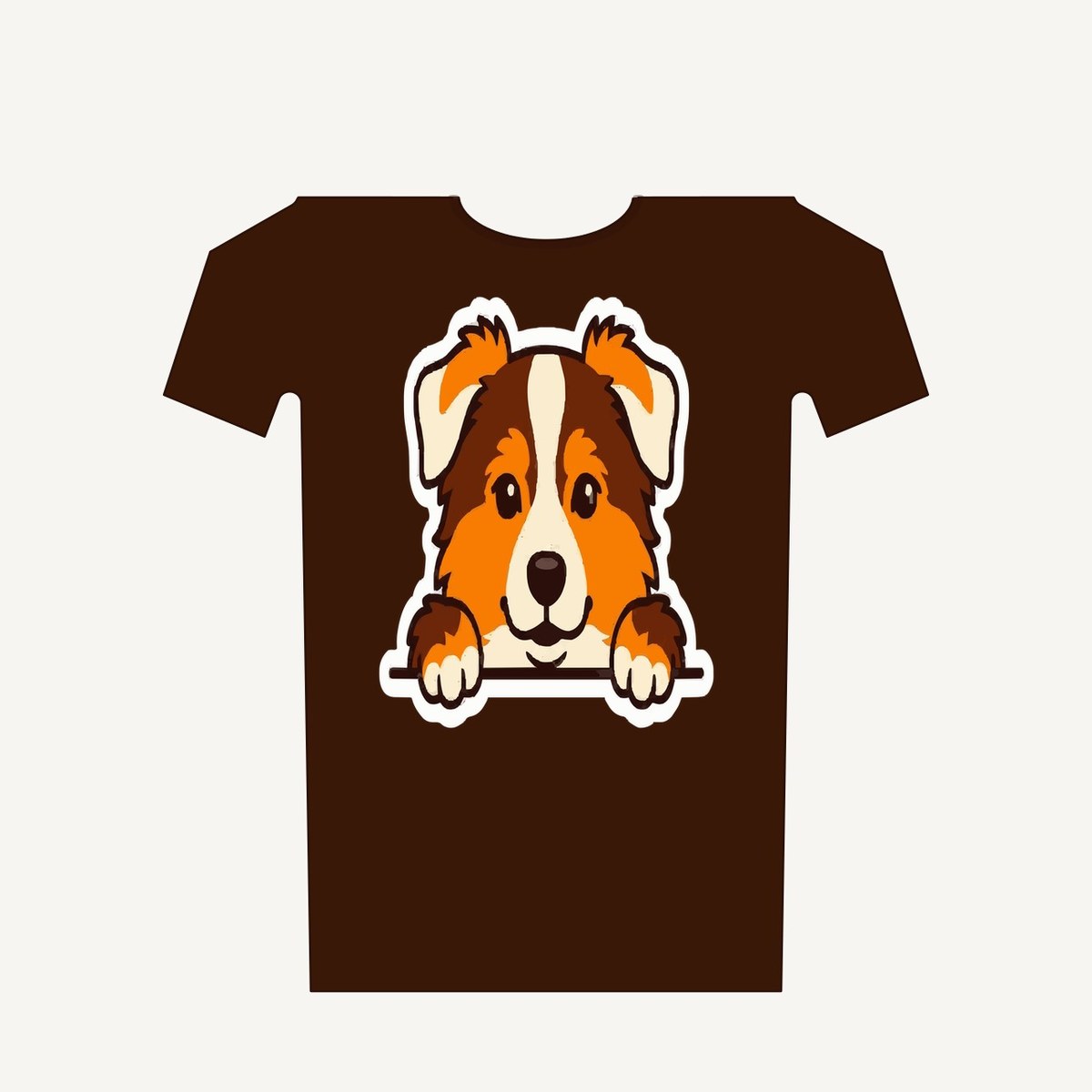 Dunkles Wauwa T-Shirt mit neugierigem Australian Shepherd